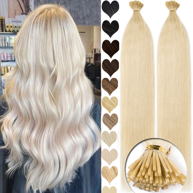 Russian Micro Bonds Stick I Tip Human Remy Hair Extensions Full Head 150G/14-24″