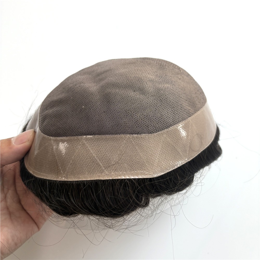 Durable Hair Replacement System Mens Toupee Fine Mono Wig Human Hairpiece #1B