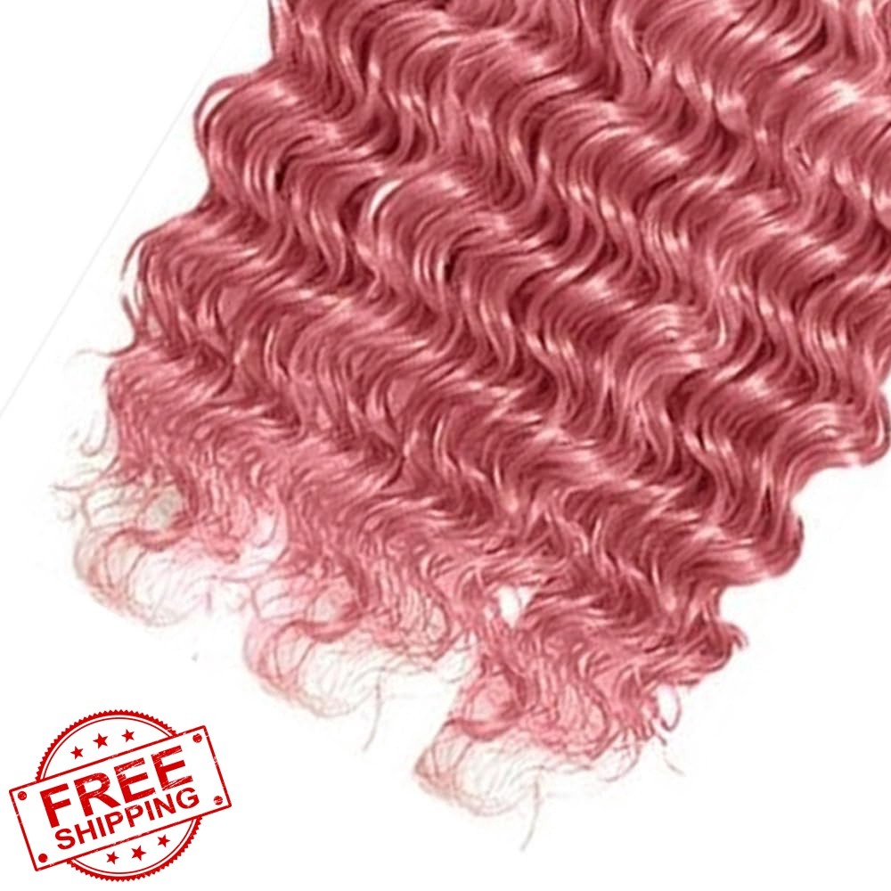 FuivJuix 3 Bundles 20 22 24 Inch Pink Deep Wave Hair
