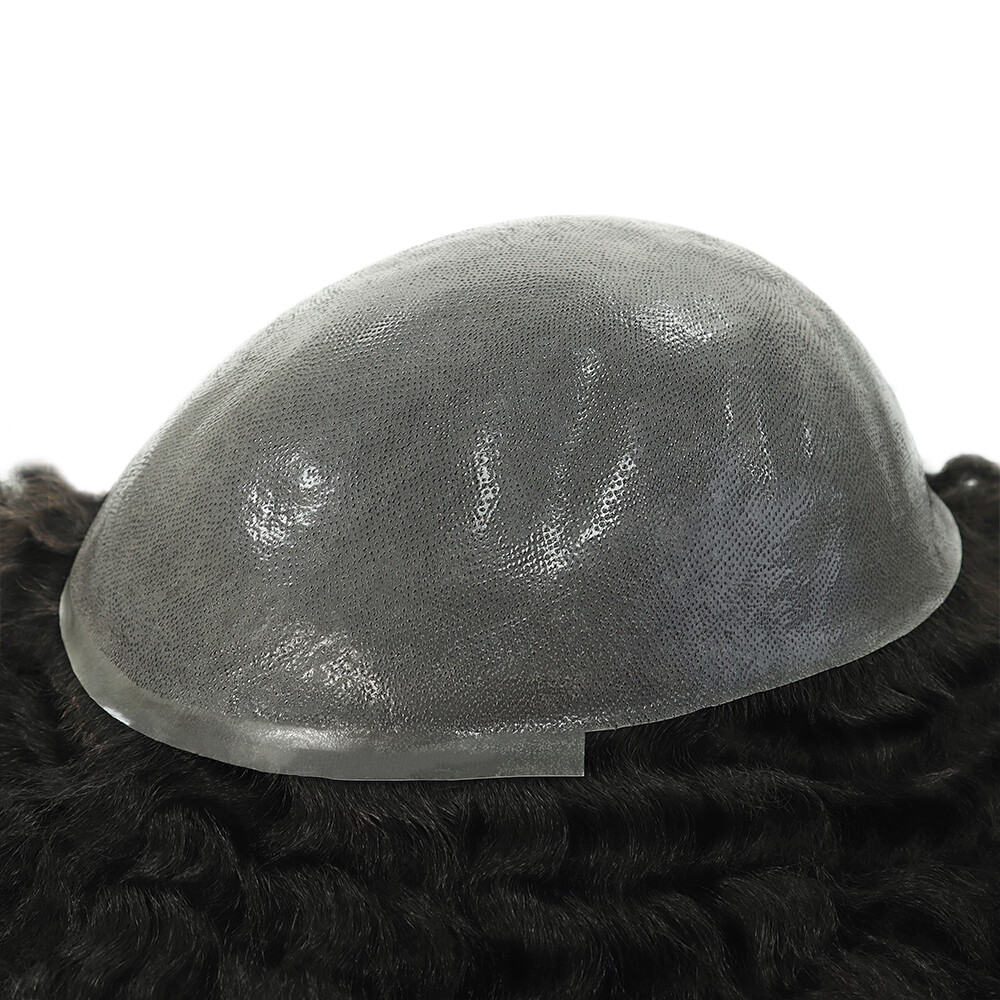 Mens Toupee Human Hair System Poly Skin Unit Afro Curl Black Hair Pieces AFSK