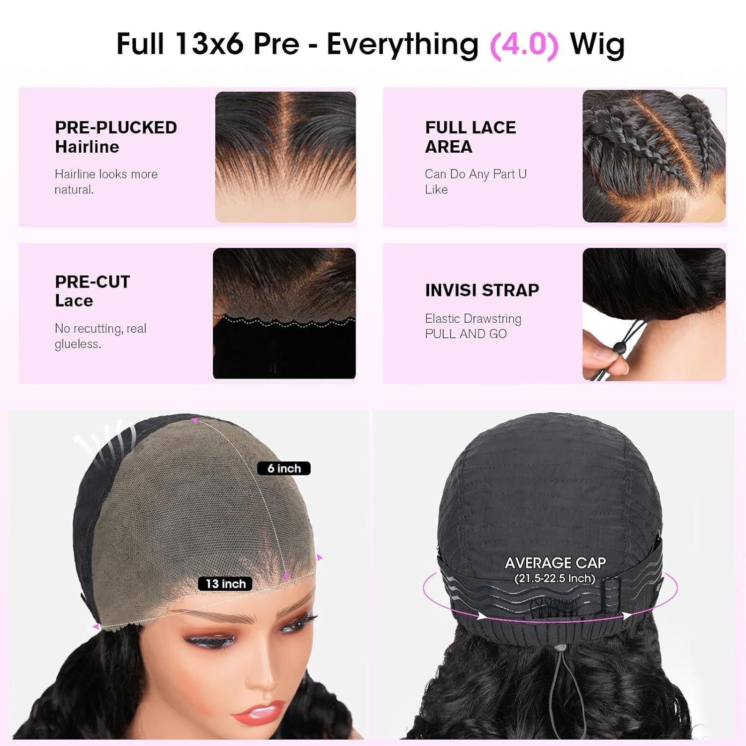 40″ 200% Density HD Lace Front Wig – Pre-Plucked, Glueless, Straight Hair for Wo