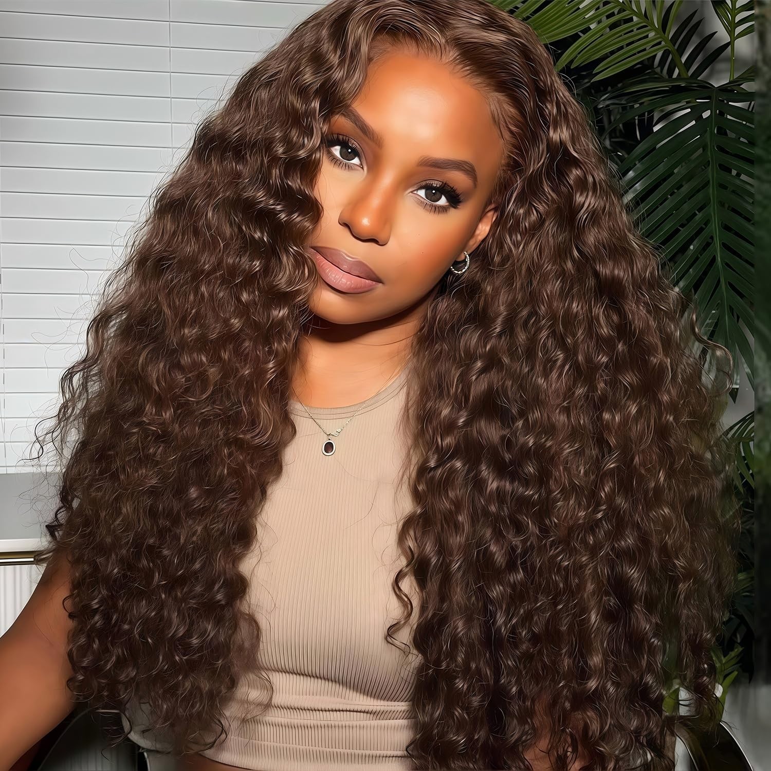 180% Density 22 Inch Deep Wave Half Wig for Black Women – Chocolate Brown Curly