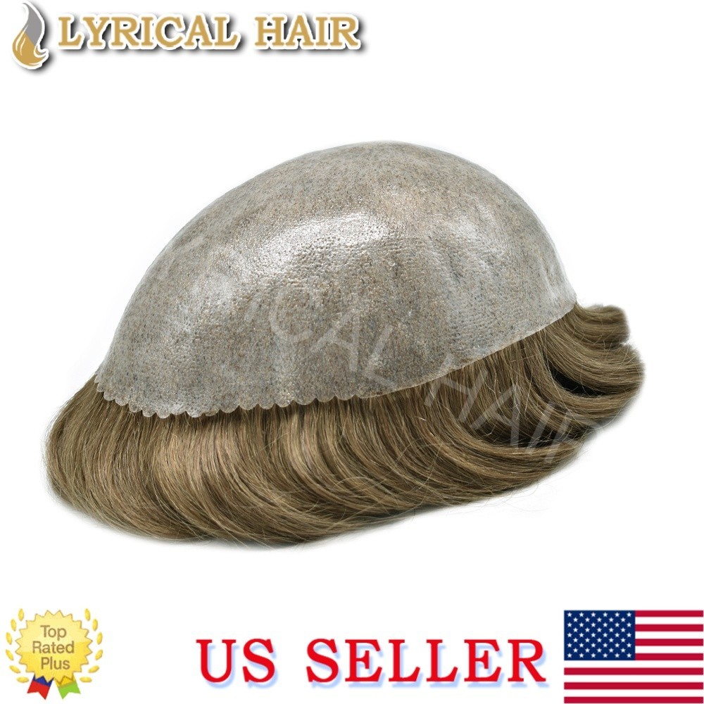LYRICALHAIR Mens Toupee All PU Human Hair System Durable Thin Skin Hairpiece Wig