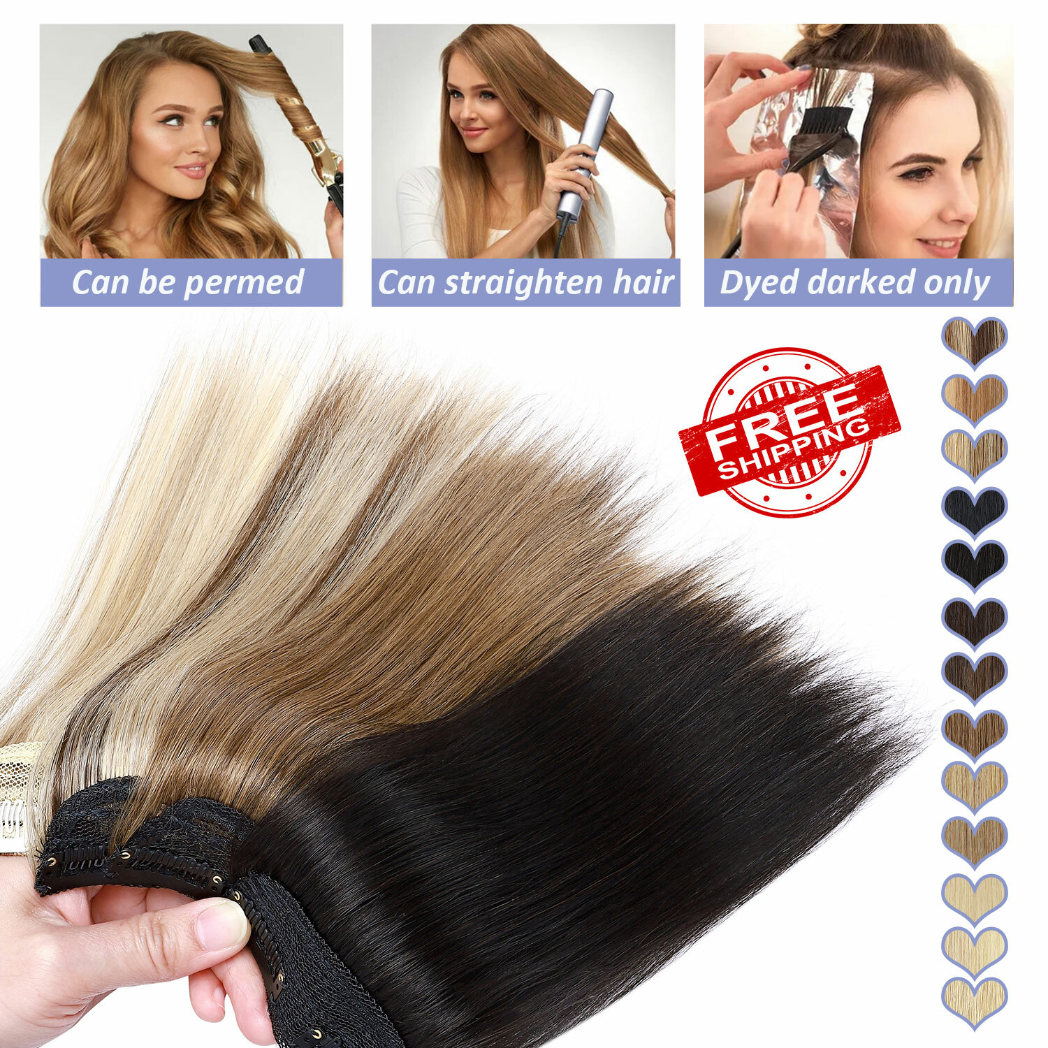 4″-12″ Short Hair Pad Clip In Real Remy Human Hair Extensions One Piece Blonde Q