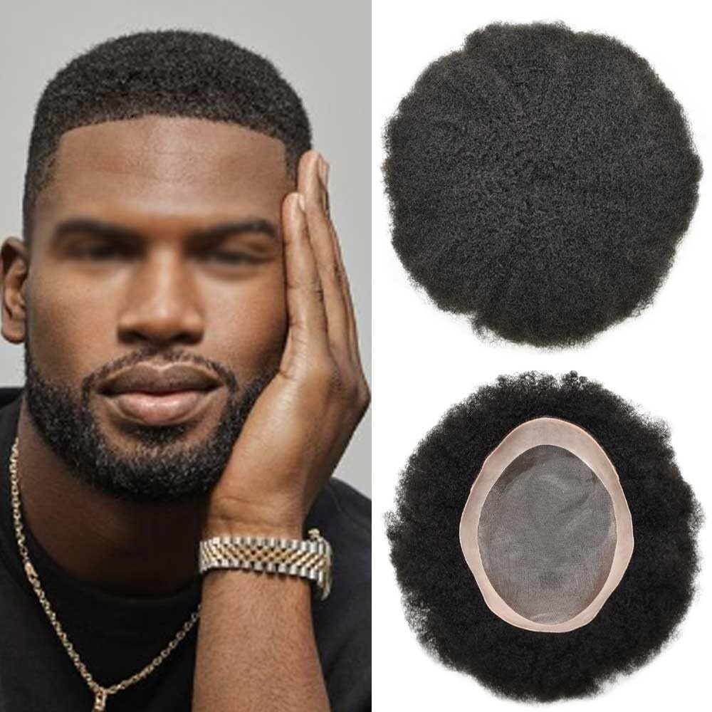Hair Units for Black Men Afro Kinky Curly Fine Mono Lace Men Toupee Hair System