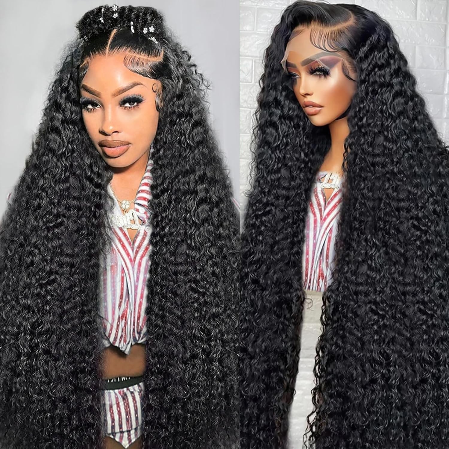 Leximi 200 Density 13X6 28 Inch Lace Front Wigs Human Hair Pre Plucked Curly