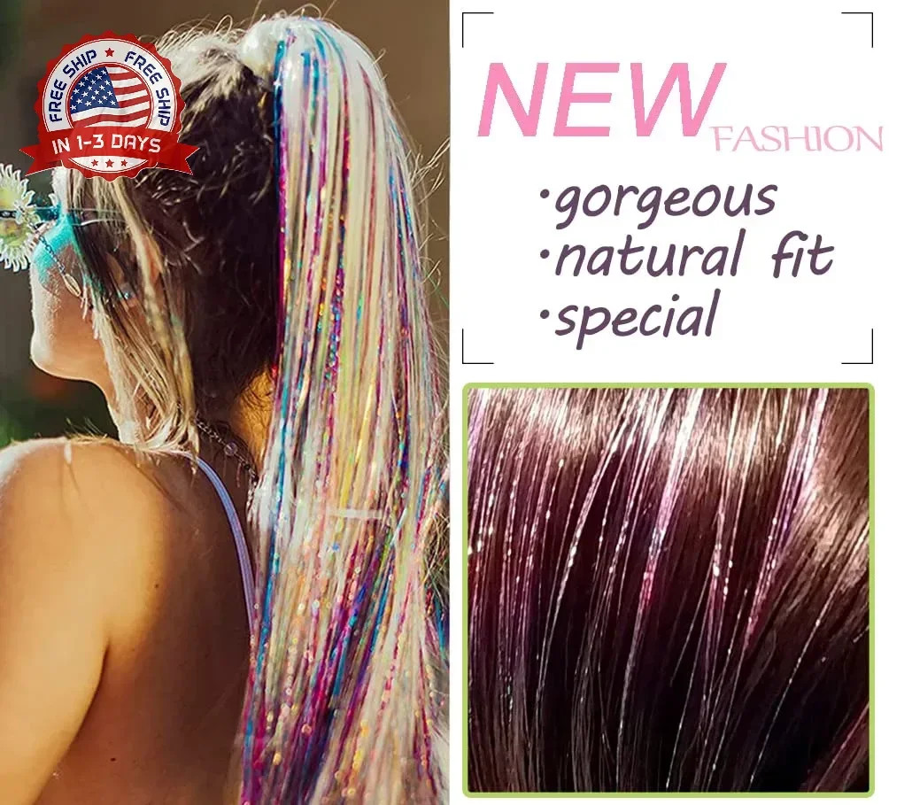 Hair Tinsel Kit 12 Colors, 2500 Strands 48 Inches Sparkling Tinsel Hair Extensio