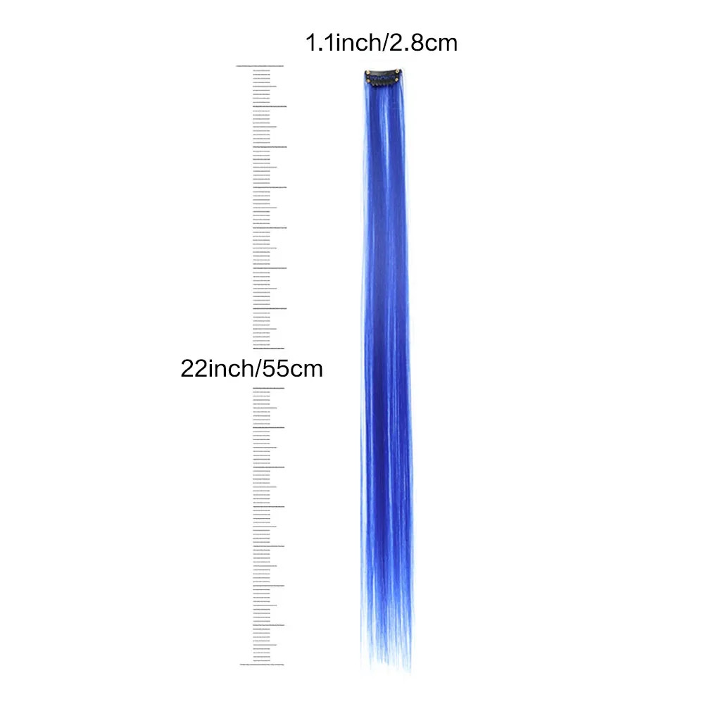 22 Inch Clip in Synthetic Hair Extensions Colored Straight Hairpieces Royal Blue