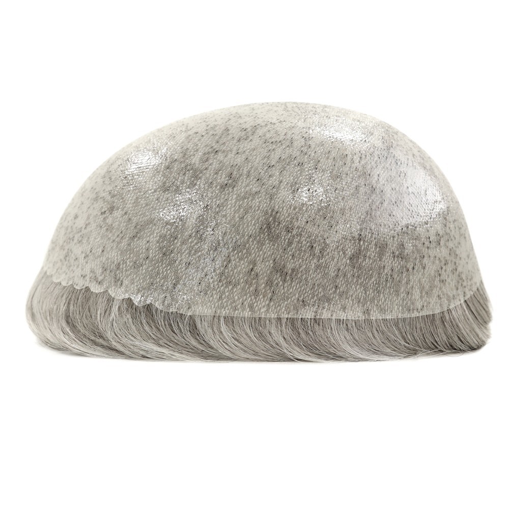 Mens Human Replacement System Skin Toupee Black Grey Hair Toupee Hairpieces 8X10