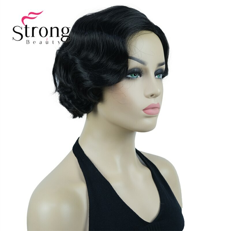 Finger Wave Wig Bob Short Curly Synthetic Hair Women 1920s Cosplay Party