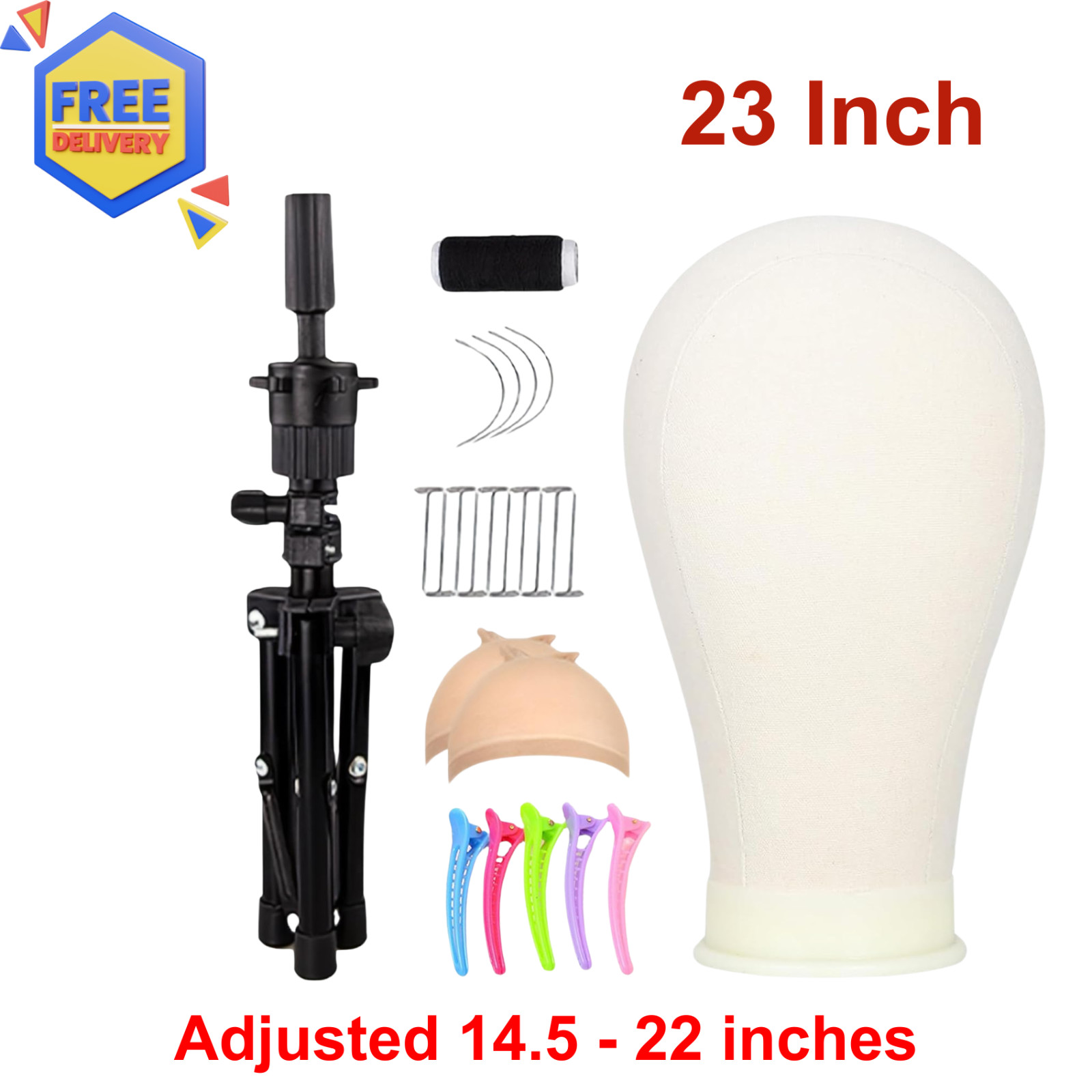 Canvas Mannequin Head White Wig Stand Tripod Set 23 Inch with Styling Tools