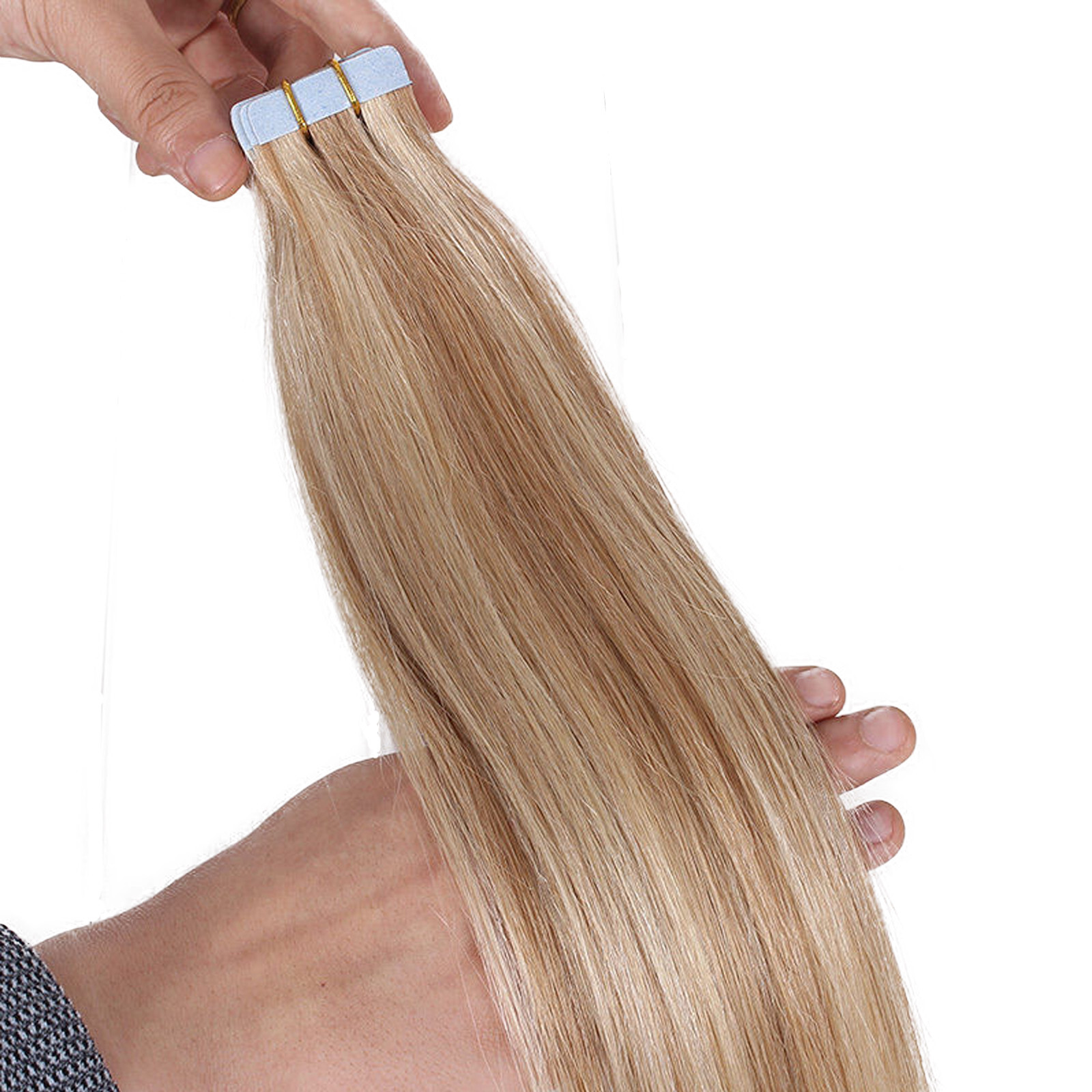 Tape in Hair Extensions Human Hair Seamless Skin Weft Remy Hair Highlight Blonde