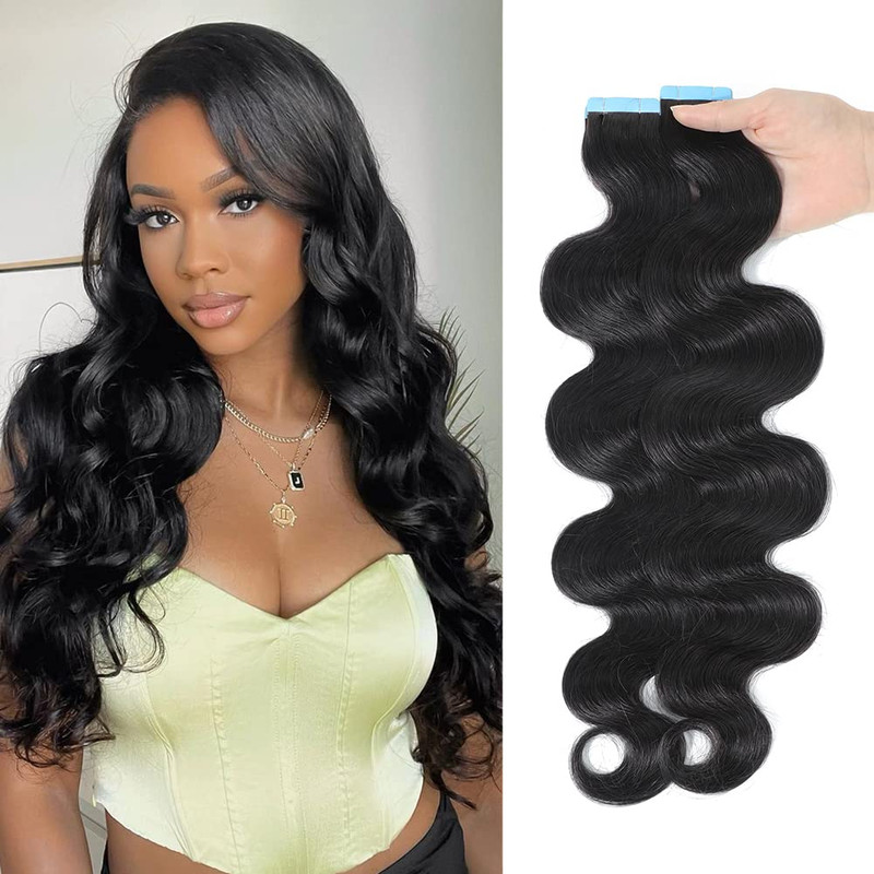 Hua Body Wave Tape In Hair Extensions 18 Inch 100 Human Hair 40Pcs 100 Gram