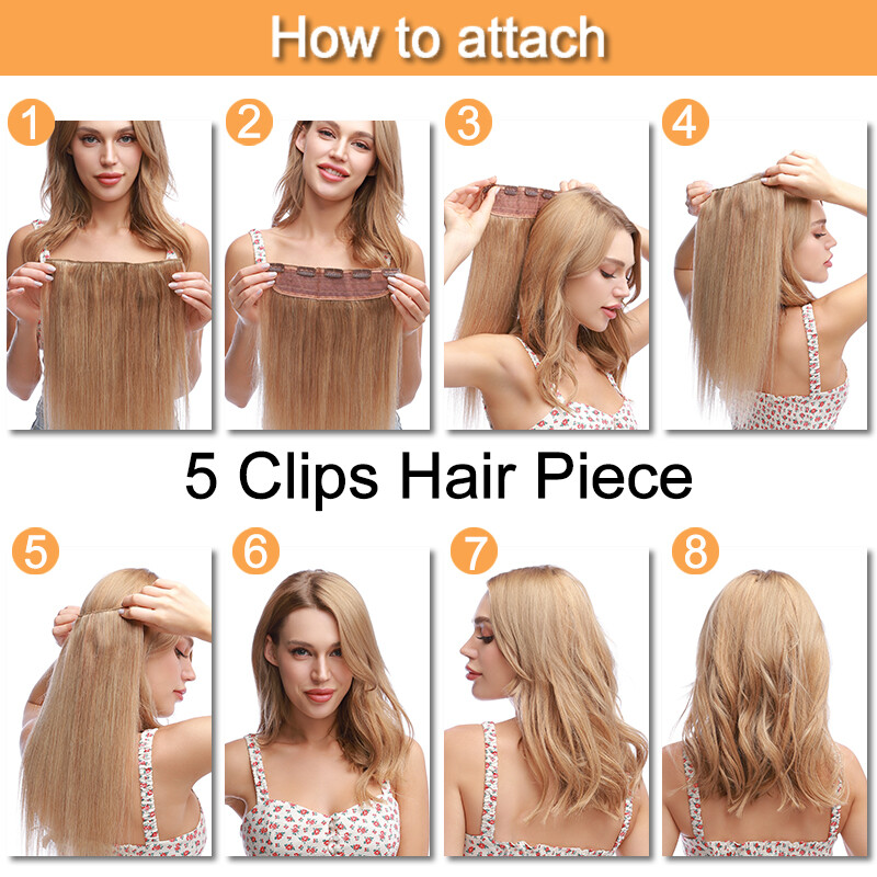 Thick 100% Real Remy Human Hair Extensions Clip In One Piece Half Head 8”-24”