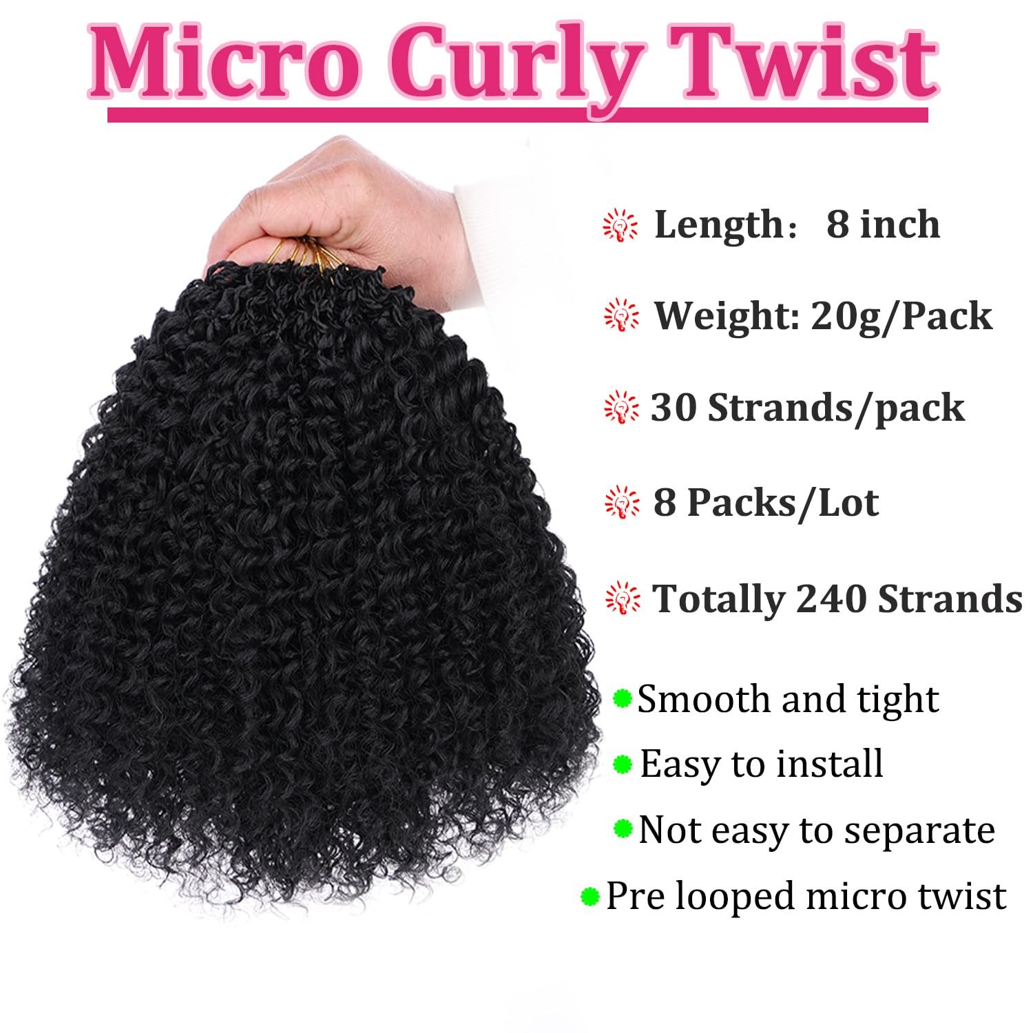 Leeven 8 Inch 8 Packs Pre Looped Micro Curly Crochet Hair for Women Kinky Cur…