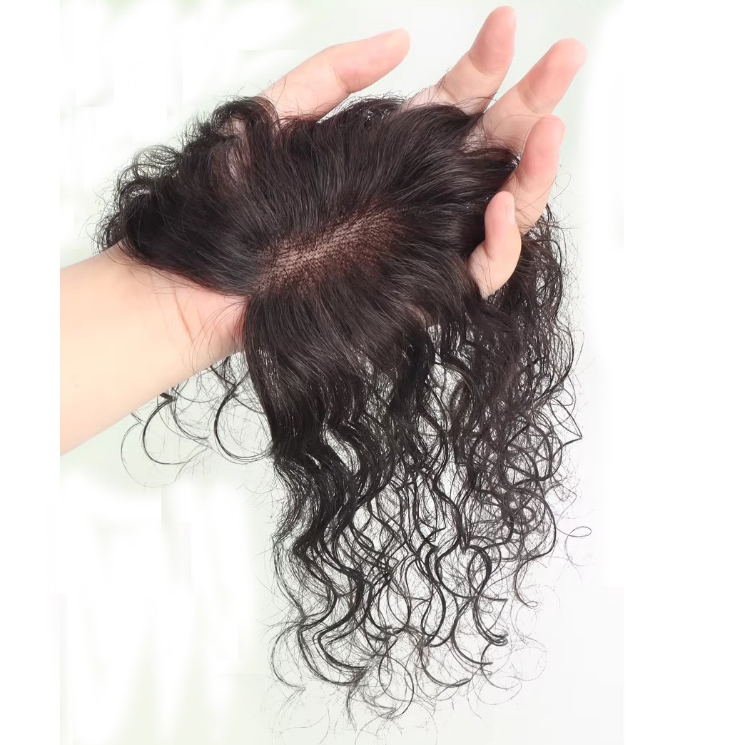 Short Fluffy Curly Wavy Clip In Human Hair Toppers For Thin Hair Top Replacement