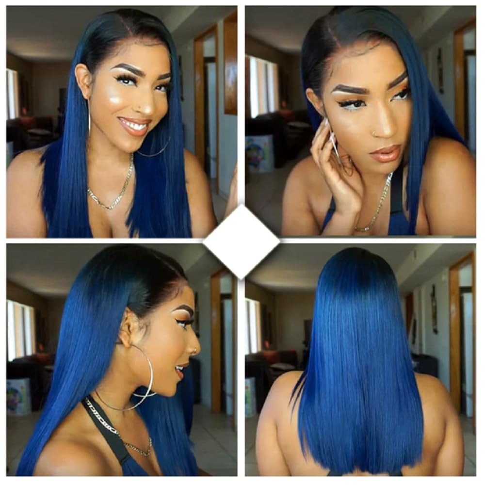 Habiliana Bundles Human Hair 14 16 18 Inch Straight T1B Blue Human Hair Bundles