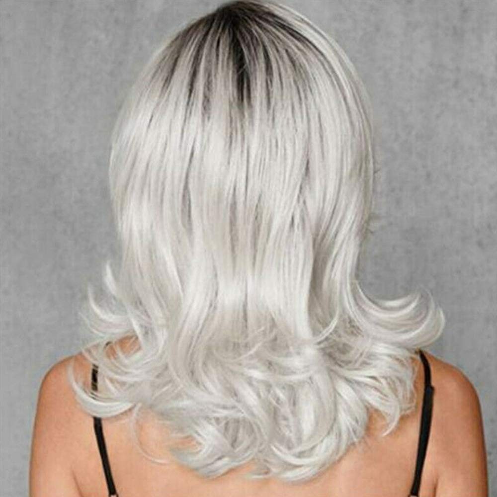 1 Piece of Ash Gray to Silver White Ombre Wavy Curly Blonde Shoulder Length Hair