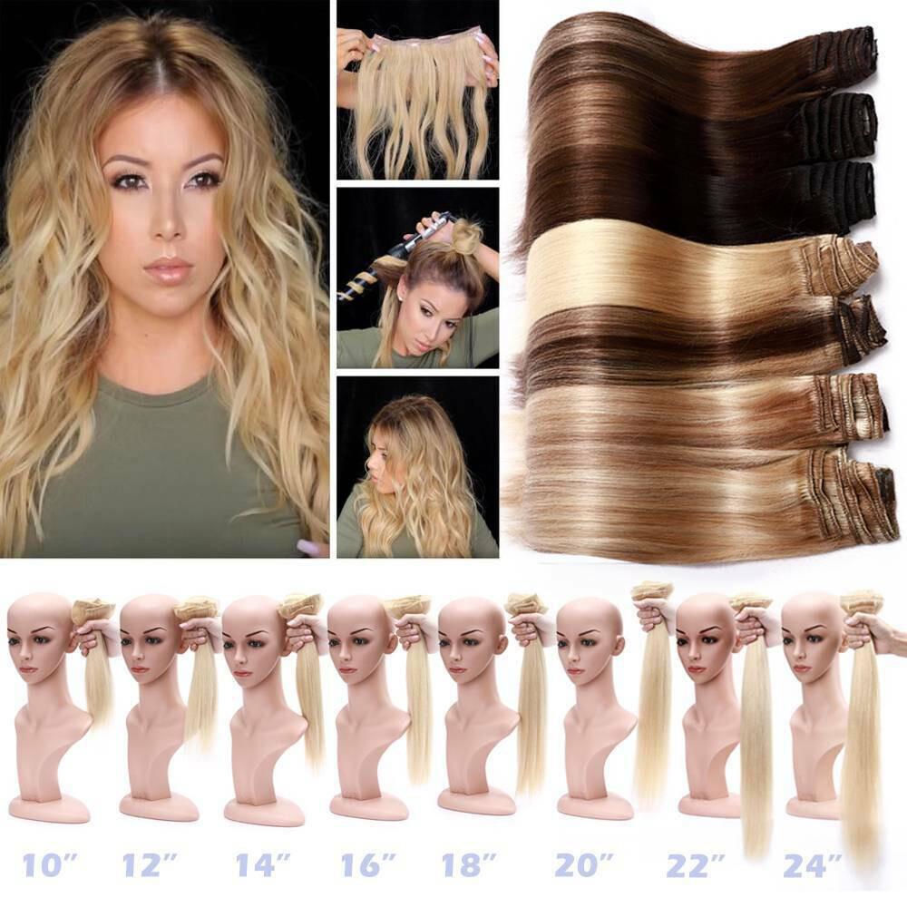 Extra Thick Double Weft Remy 100% Human Hair Extensions Clip In 200g Full Head