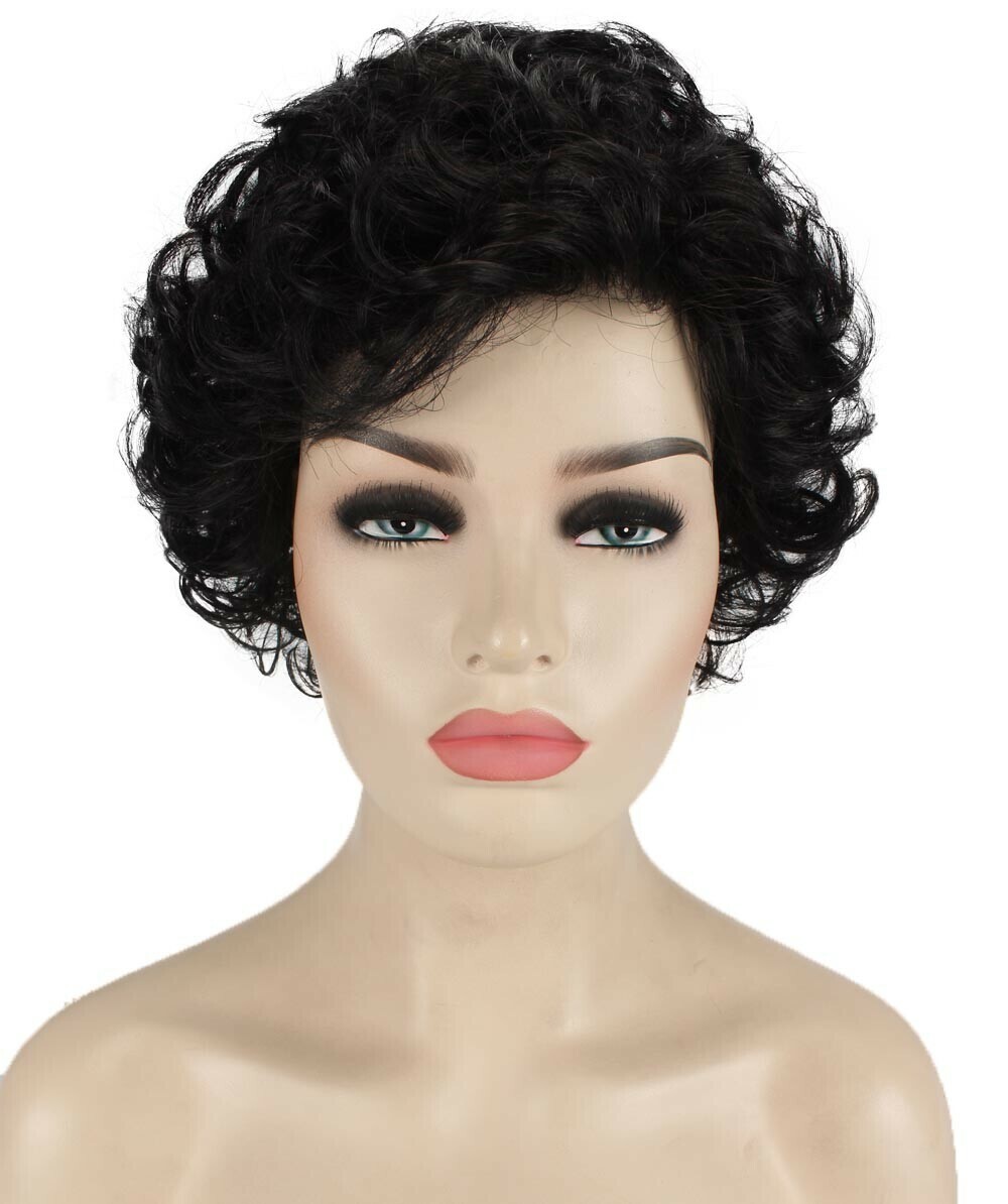 Monroe – Curly Kanekalon Synthetic Fiber Full Wig, 4 – 4.5 in, Black