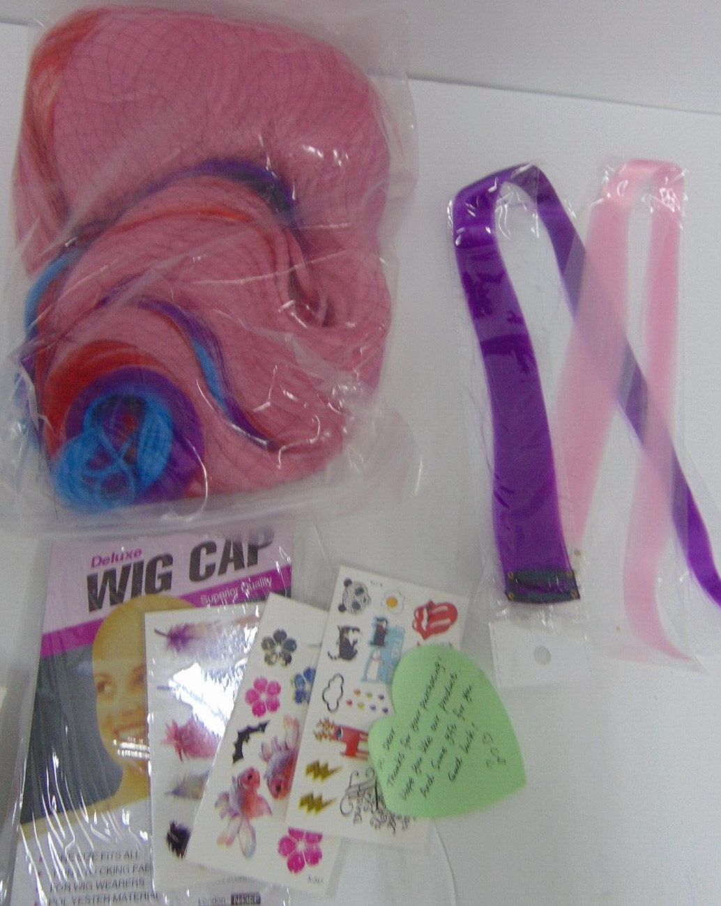 Faelbaty fashion wig wavy pink With Red Blue Purple ends