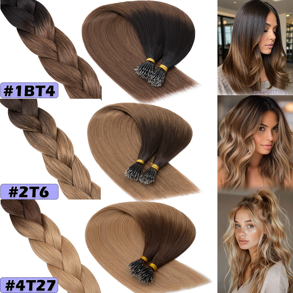 Russian 150g Nano Ring Tip Hair Extensions Real Remy Human Hair Micro Beads #2T6
