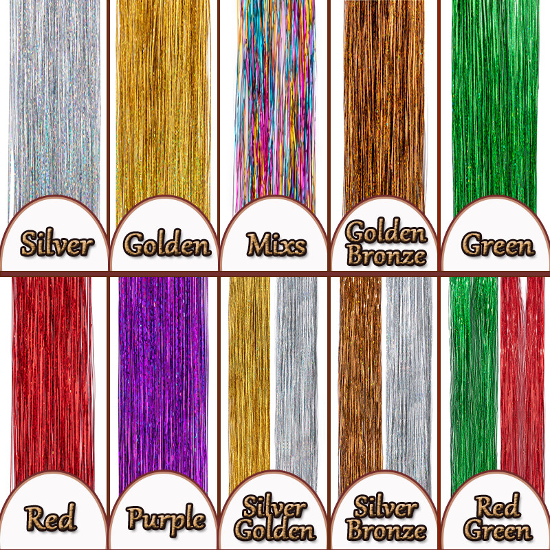 47In Hair Tinsel 4400Strands 12 Colors Sparkling Holographic Extensions Glitter