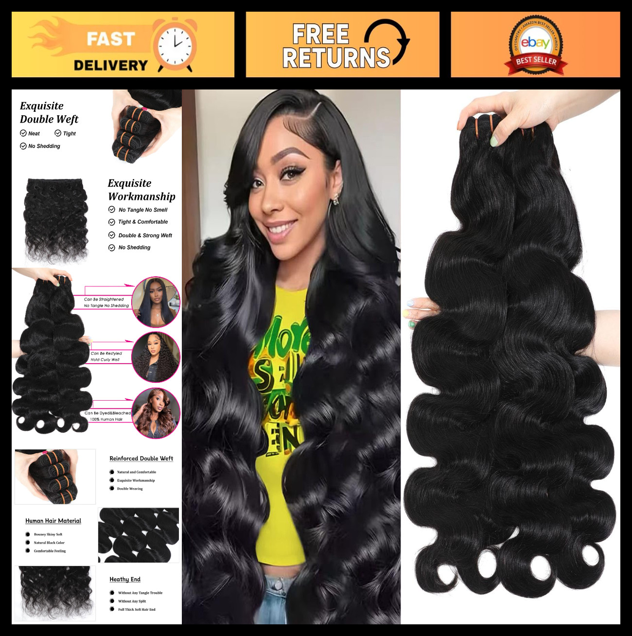 16A Raw Body Wave Human Hair Bundles 100% Unprocessed Virgin Extensions 14-20
