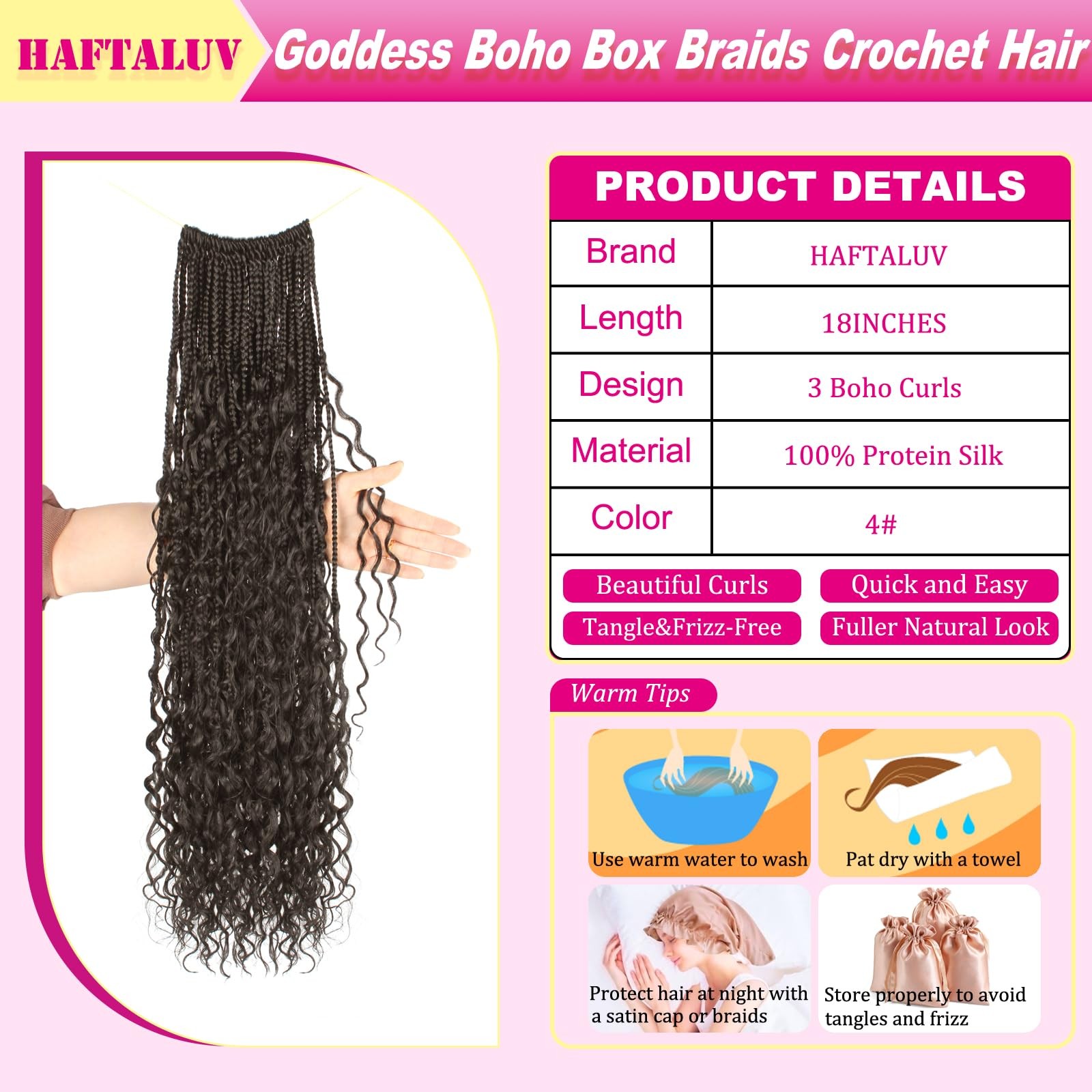 Haftaluv Boho Crochet Braids Pure Protein Fiber Close To Human Hair 18 Inch 3