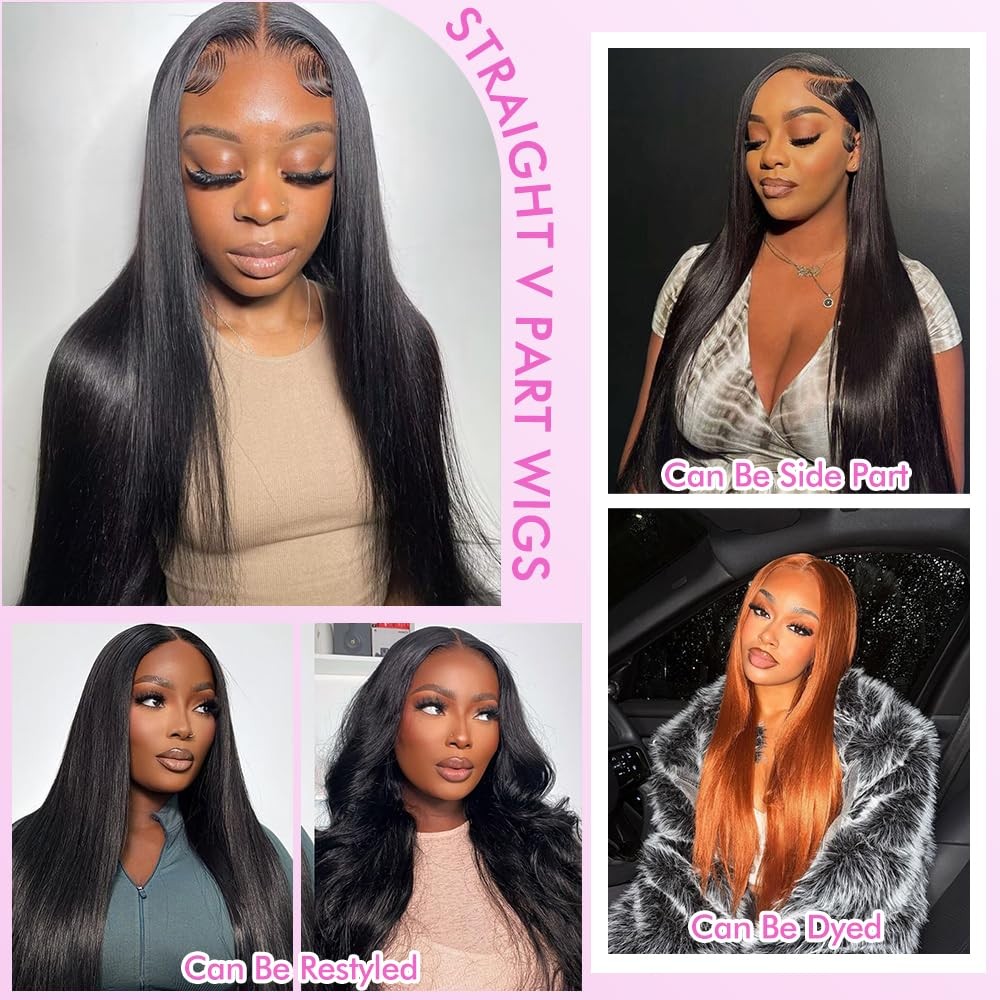 V Part Wigs Human Hair Straight V Shape Wigs for Black Upgrade U Part Wigs No…