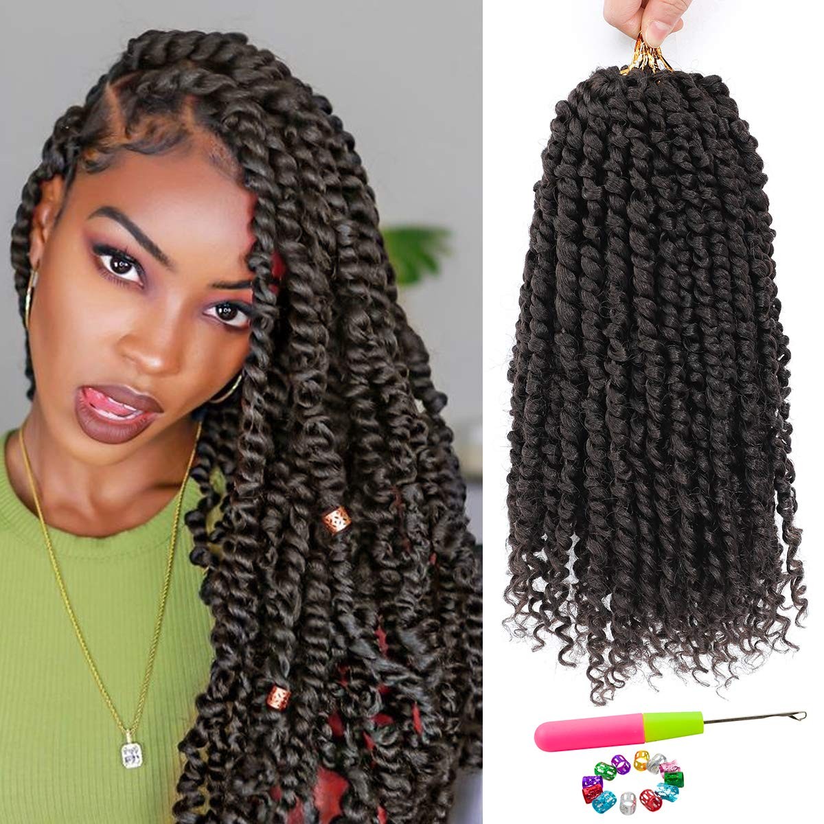 NAYOO Passion Twist Crochet Hair 14in 8 Packs Curly Pre-twisted Braiding Extensi