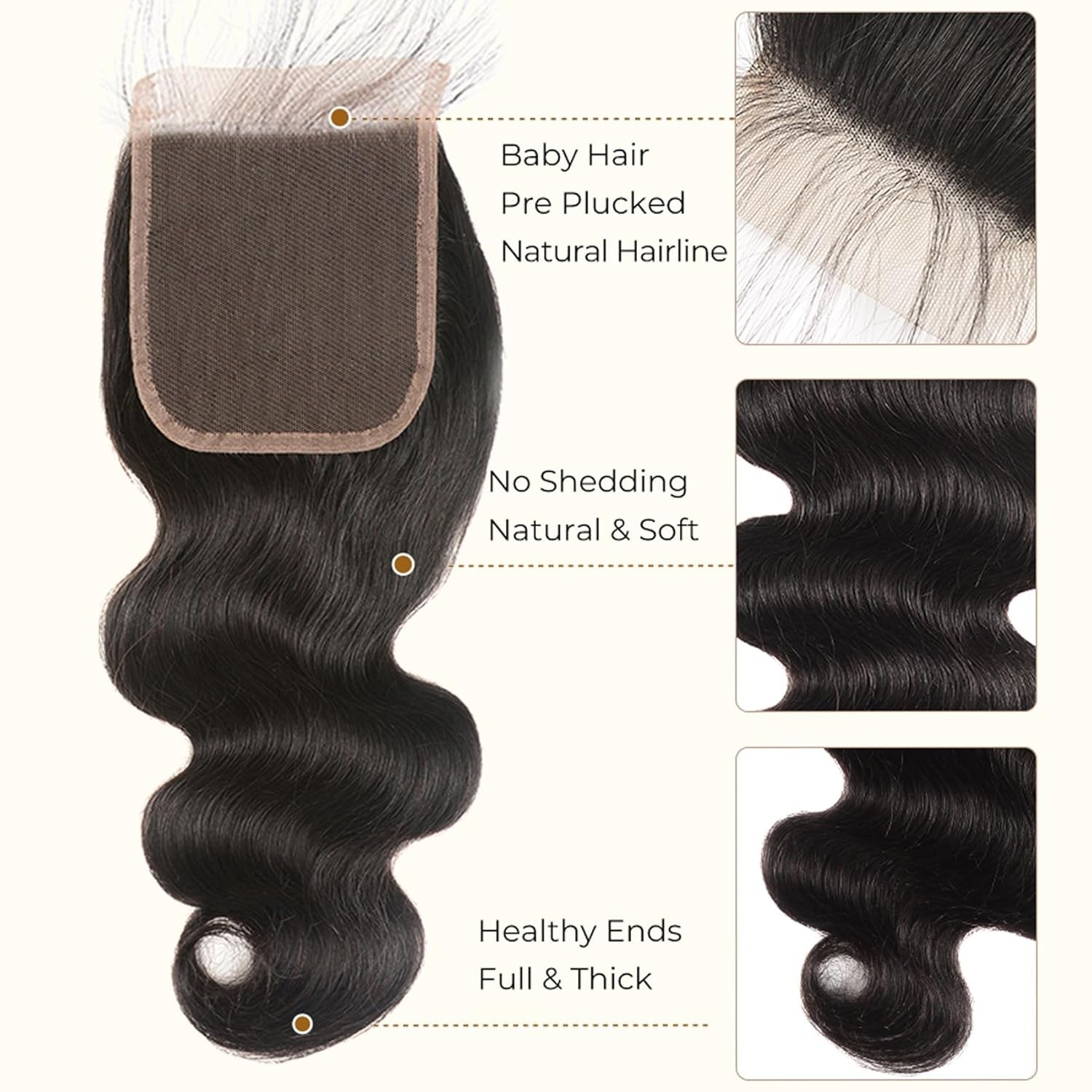 Natural Black Body Wave Human Hair Bundles with 10 Inch Closure for Quick Weaves