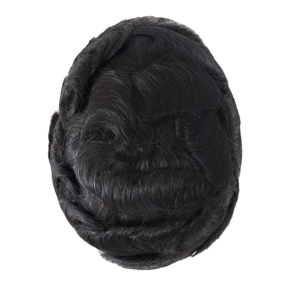 Toupee For Mens Full Lace Human Hair Replecement System Hairpieces Black 7X9#1B