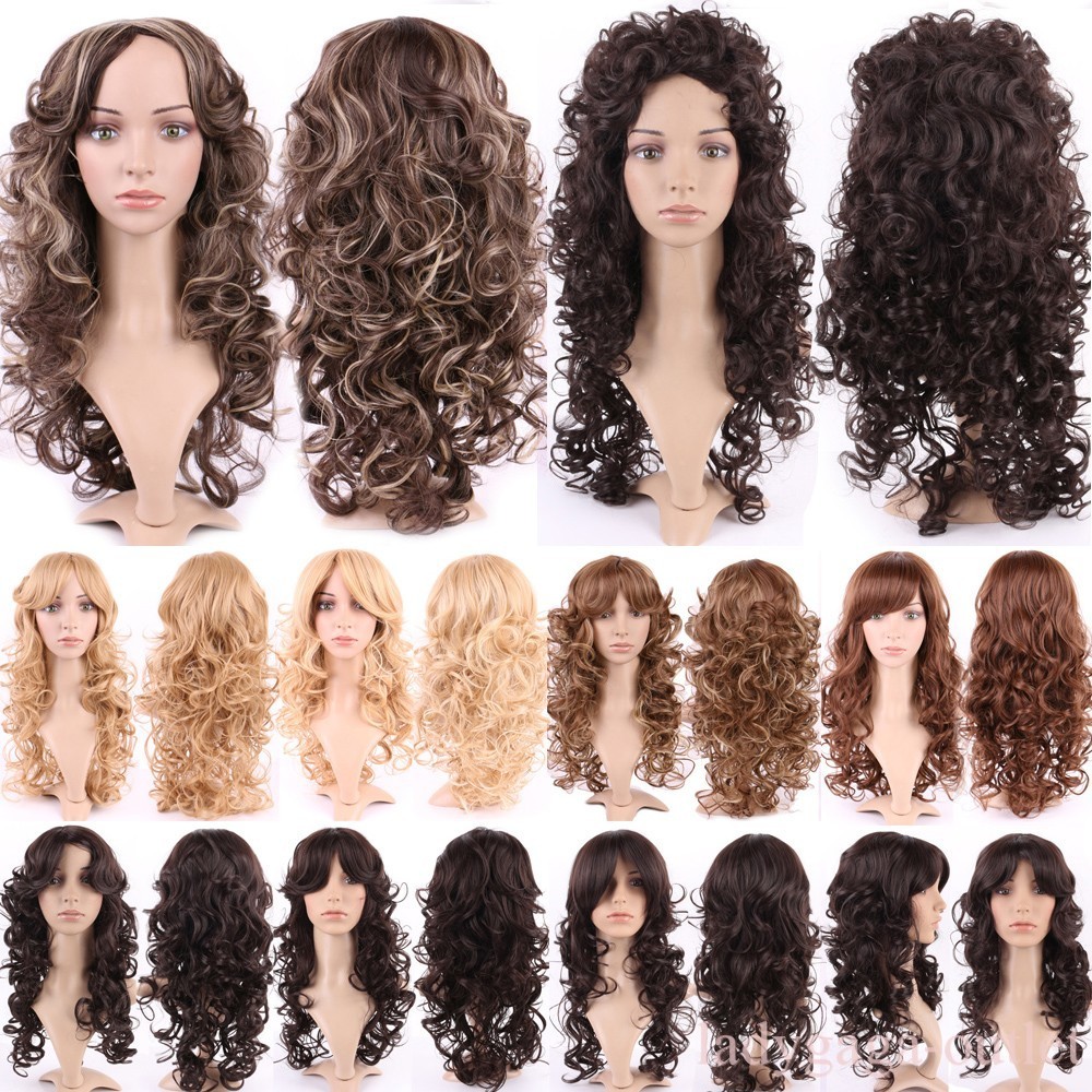 Modern Ladies Long Curly Straight Layer Full Wig Fashion Blonde Brown Hair Wigs
