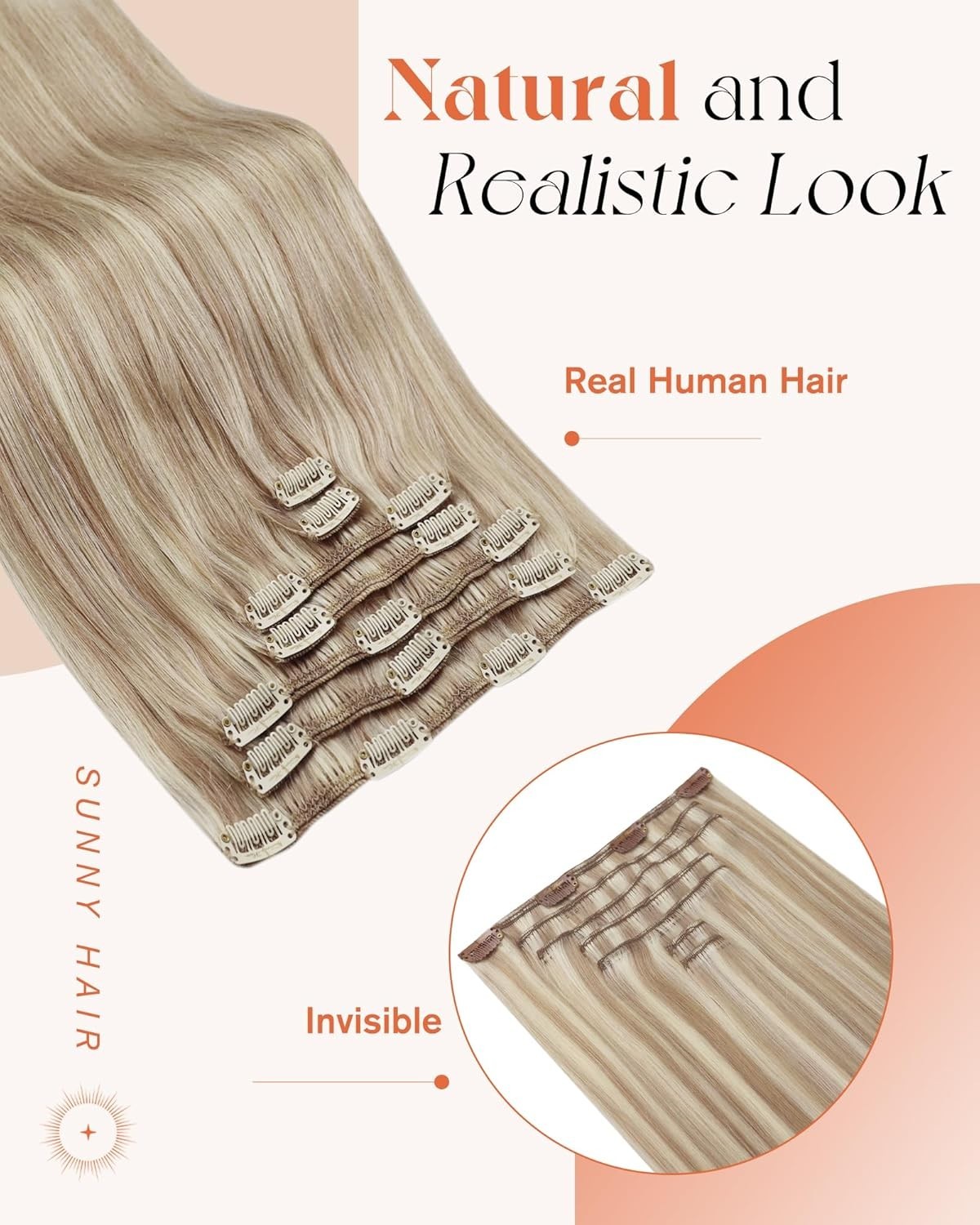 Sunny Hair CLIP-IN 18″ Golden Blonde Highlights Human Hair Extensions CP P18-613