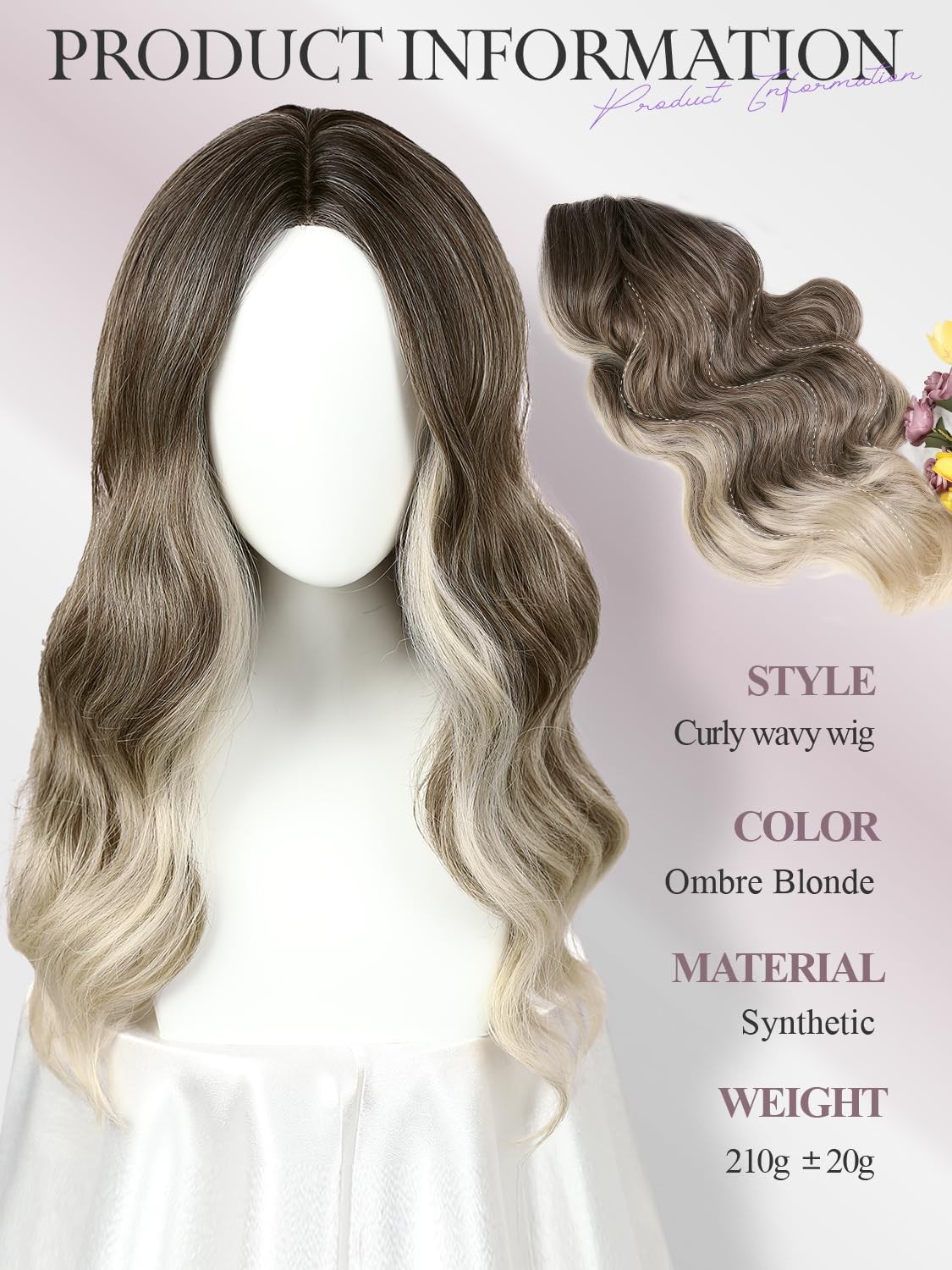 Ombre Blonde Wavy Wigs for Women Middle Part Culy Wavy Wig Long Blonde Hair W…