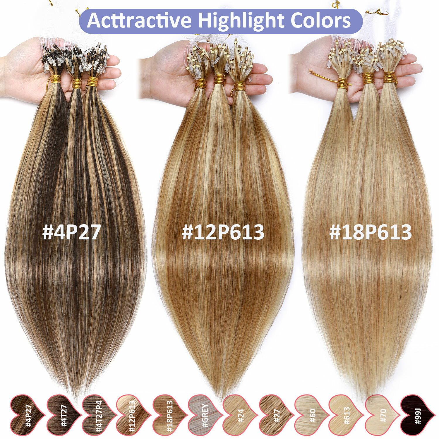 US Micro Ring Loop Tip Remy Human Hair Extensions Silky Straight Micro Bead Link