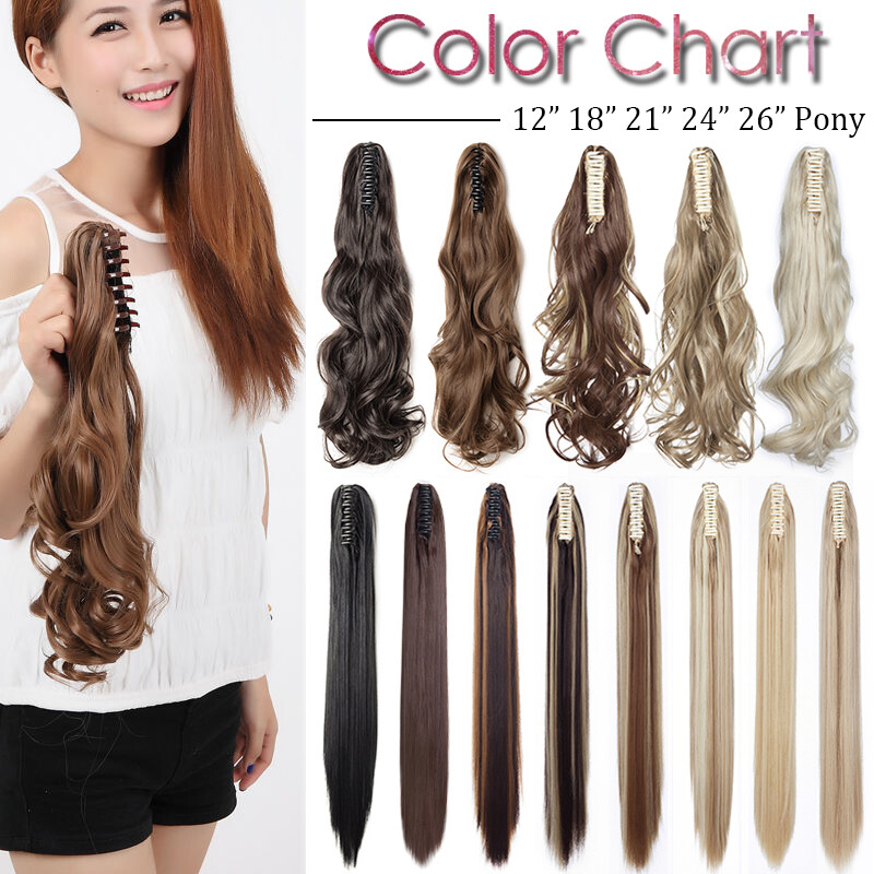 Claw on Ponytail Clip in Hair Extensions Straight Curly Long Hair Piece 140G US