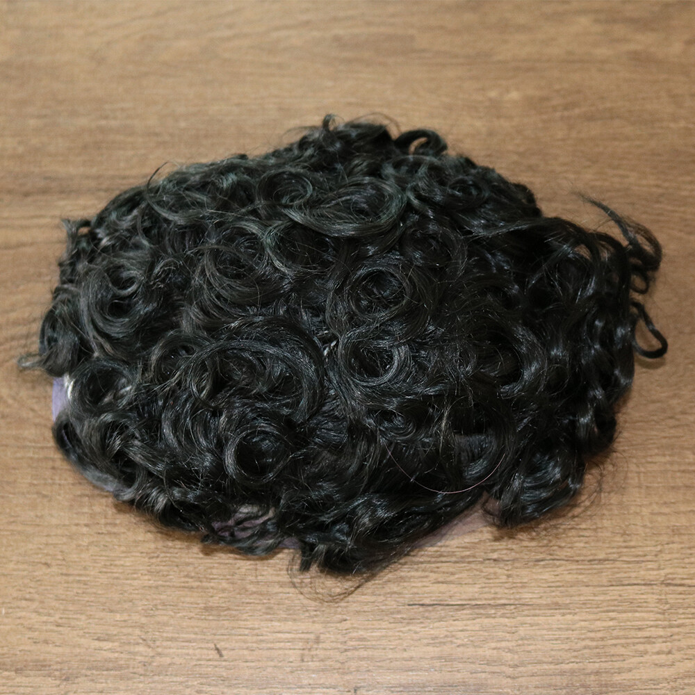 Indian Remy Human Hair 20mm Curl Toupee Skin Base 10×8 inch Hairpieces Men Wig