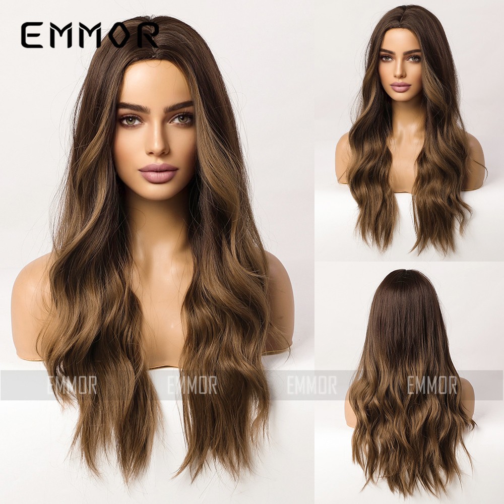 Middle Part Ombre Brown Balayage Long Curly Heat Resistant Synthetic Full Head