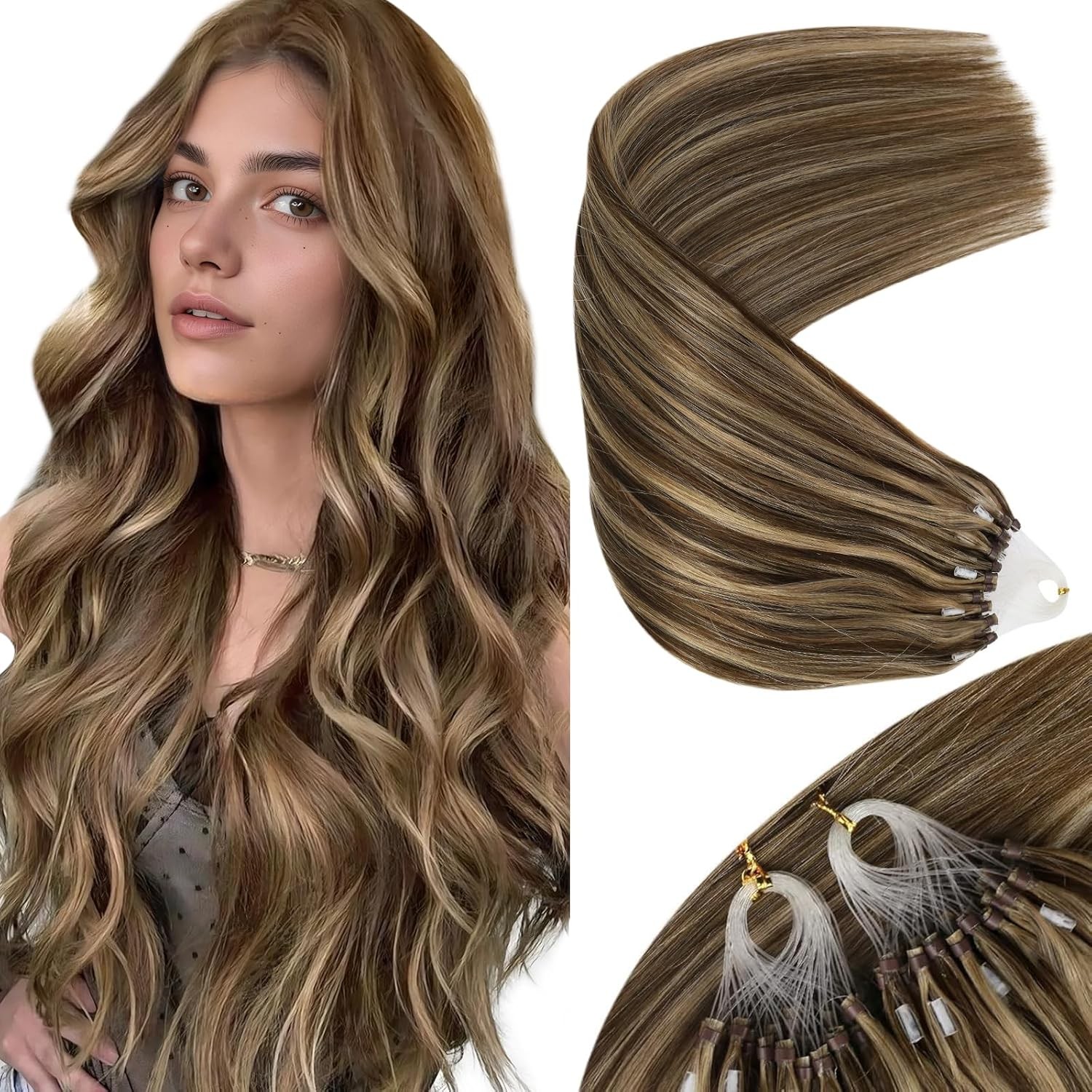 Sunny MICROLINK 14in Brown/Caramel Blonde Hair Extensions – ML_P4-27_14_50G3
