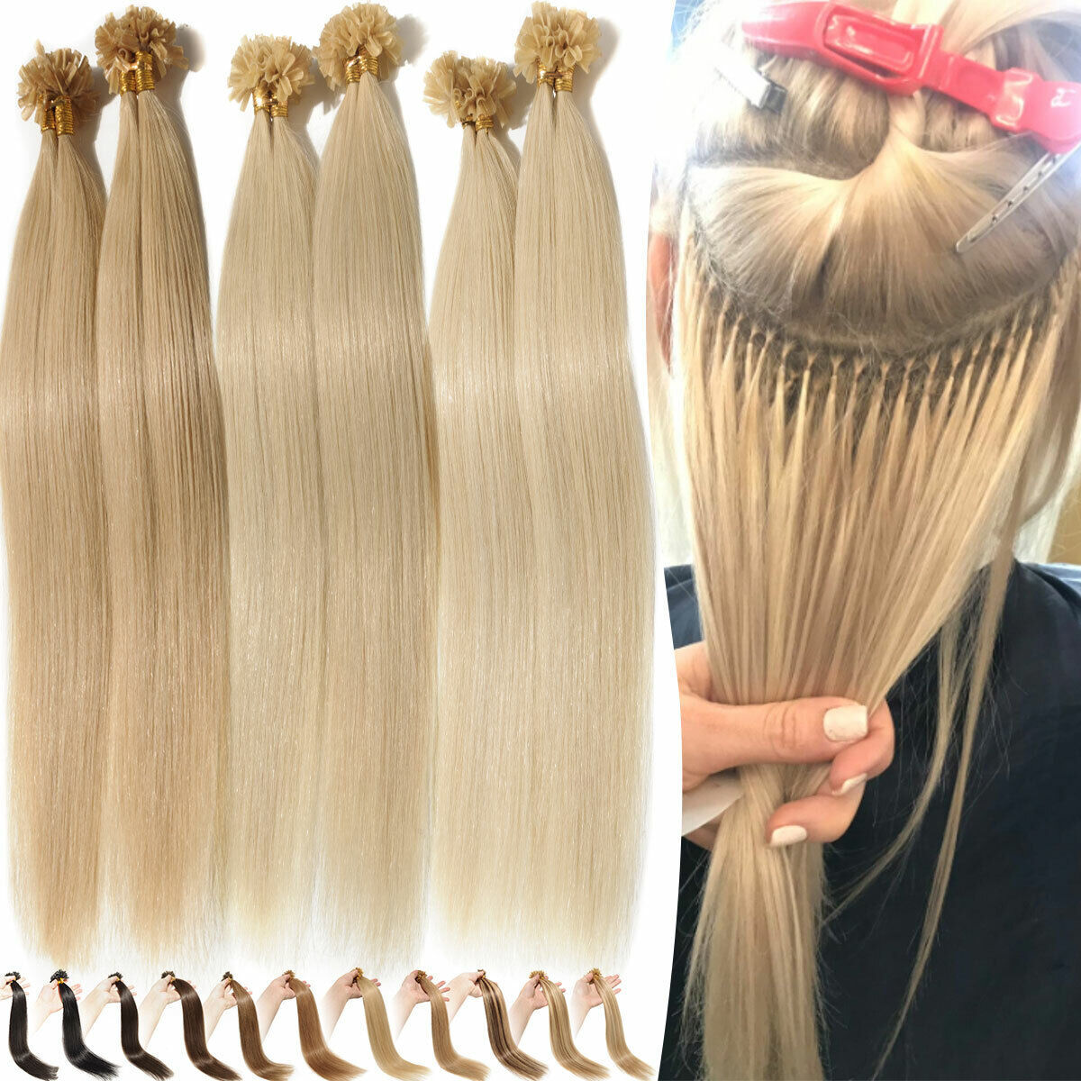 200PCS THICK Fusion Pre Bond Keratin Nail U Tip Human Remy Hair Extension Blonde