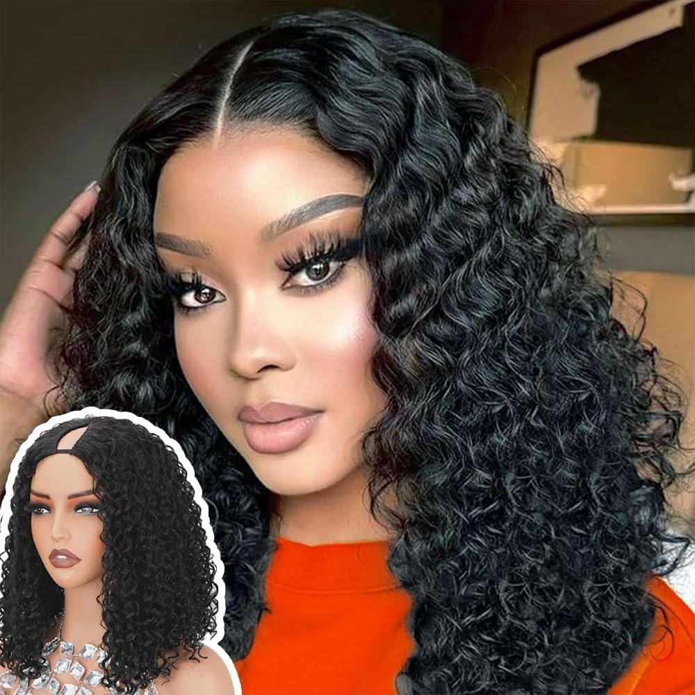 CurlyV Part Human Hair for Women No Leave Out Upgrade U Part Wig Human Hair