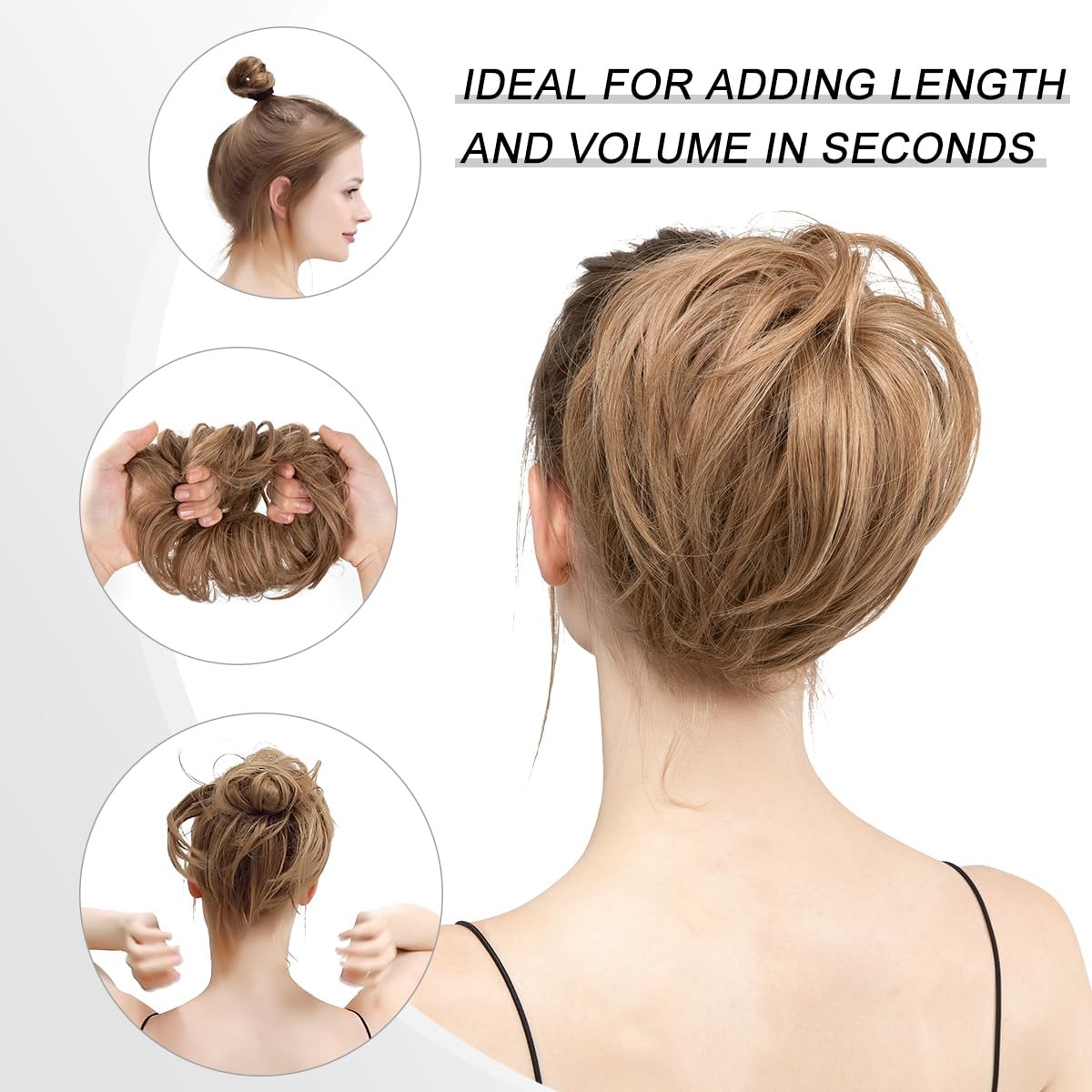 CJL HAIR Large Messy Bun Hair Piece Wavy Curly Scrunchies S-Salt and Pepper