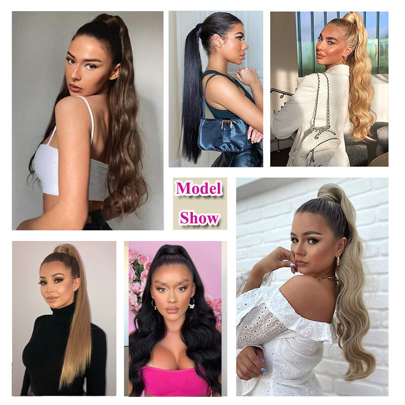 100% Long Wrap Ponytail Clip in Pony Tail Hair Extension Real Natural as Human H