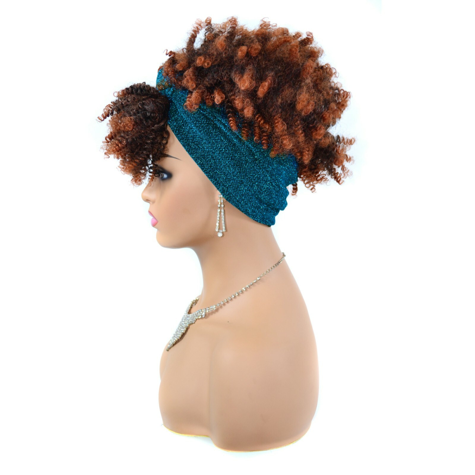 Afro Headband Wig Kinky Curly Wig with Curly Bangs Turban Wrap Wig Cosplay Party