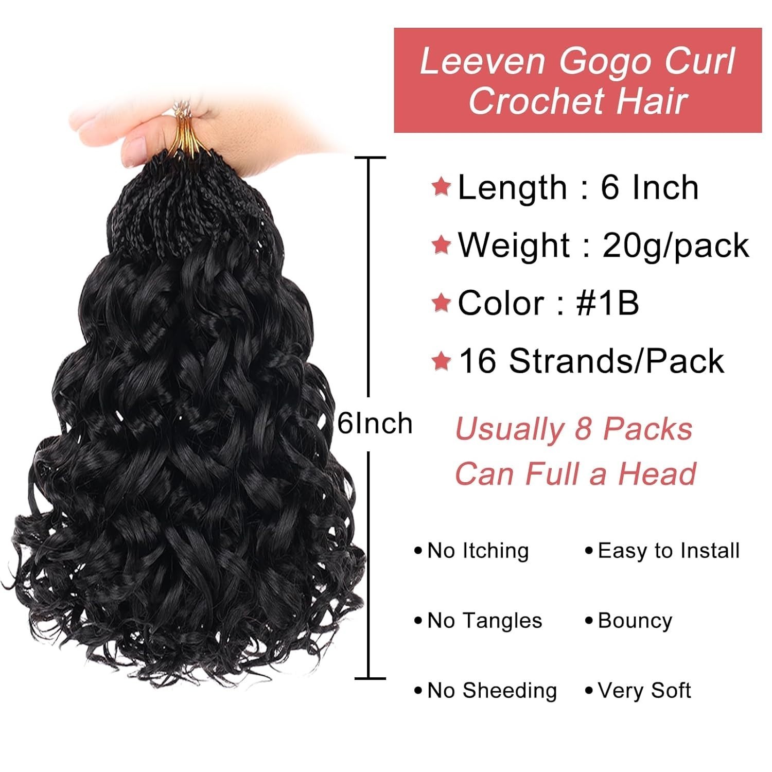 Leeven Gogo Curl Crochet Hair 6 Inch 8 Packs Black Ocean Wave Crochet Hair Pr…