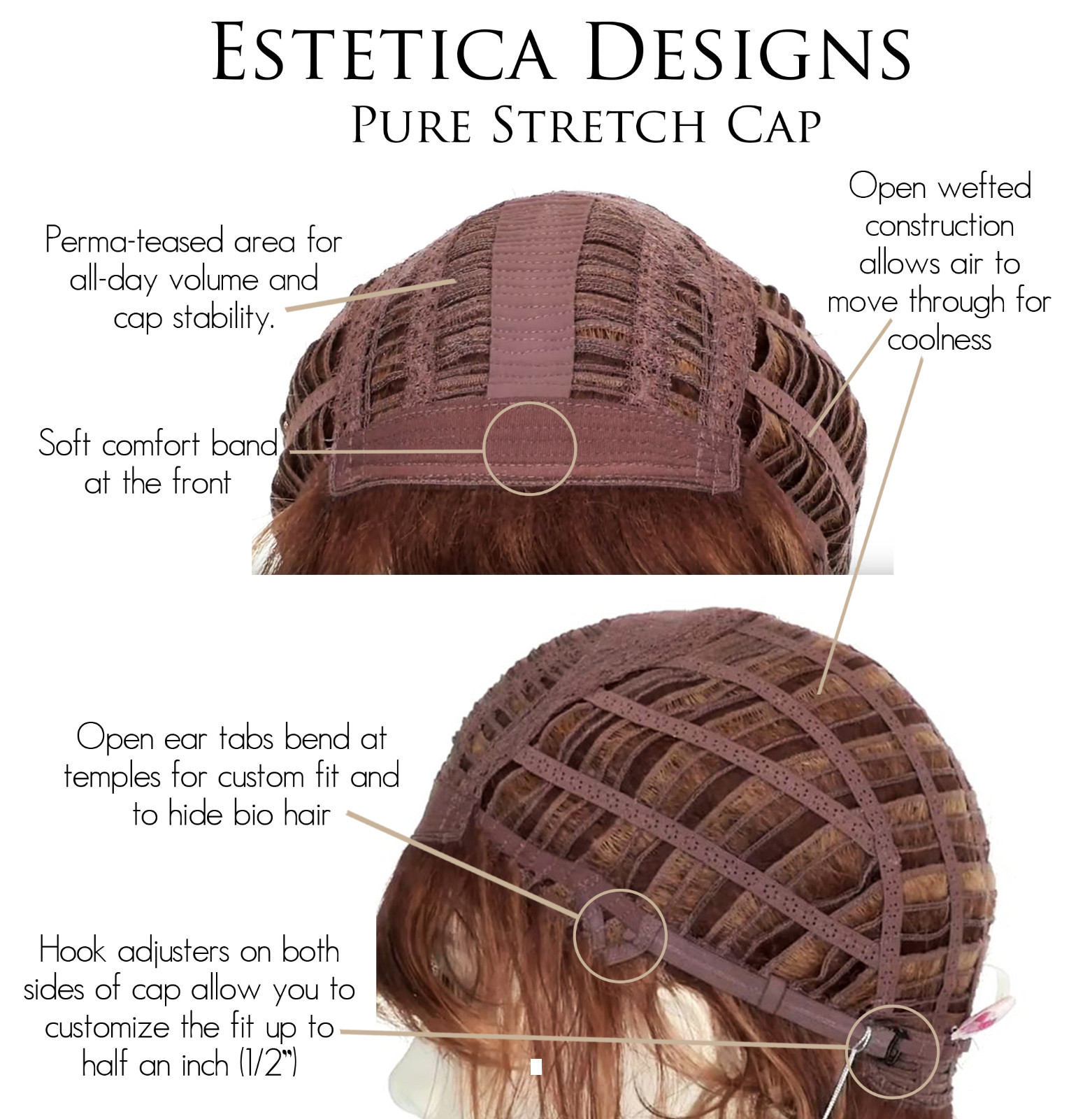 ELLEN Wig by ESTETICA, *ALL COLORS!* Stretch Cap, Genuine, New