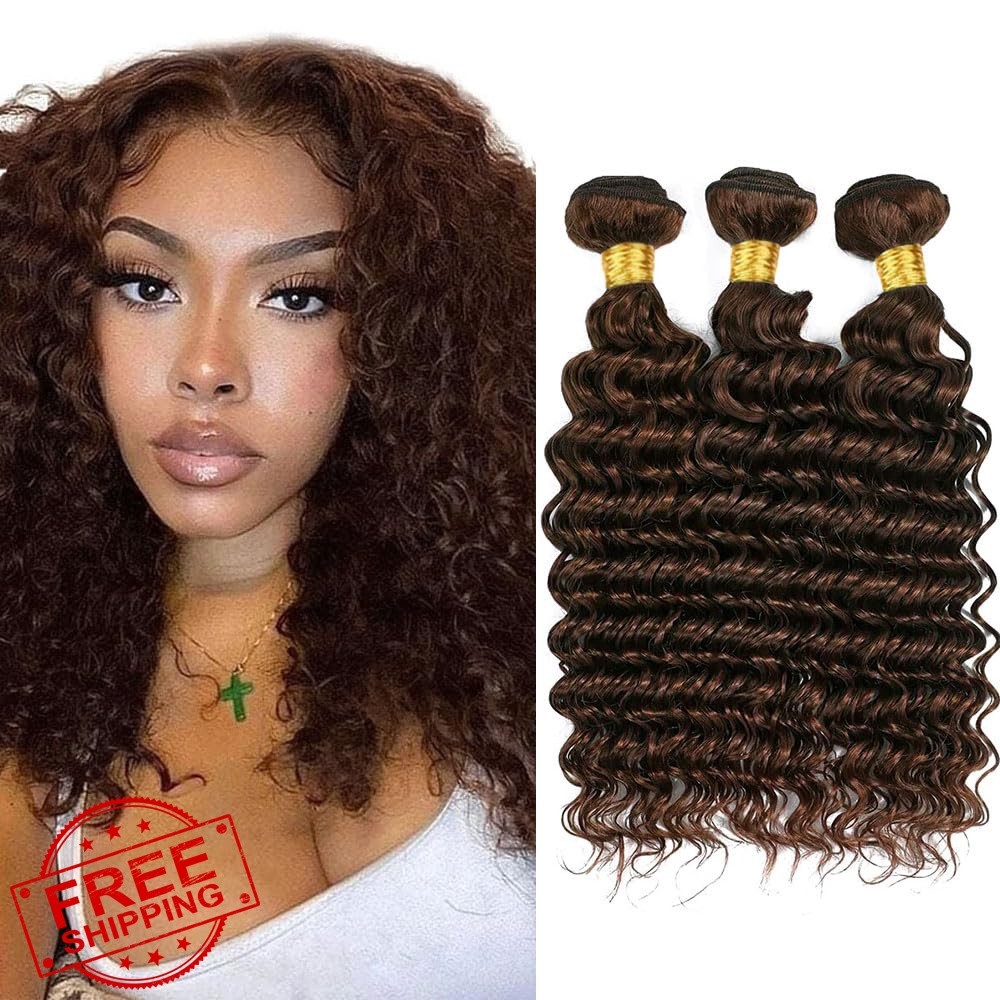 Raivide Color Brown-#4DP deep wave human hair 12 14 16 inch