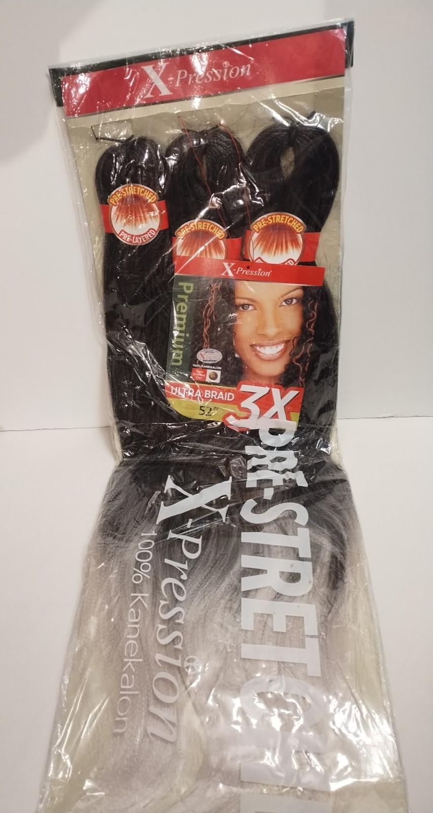 X-Pression Ultra Braid 3X Pre-Stretched 52″ Braiding Hair Black/ Silver 2T1B/60